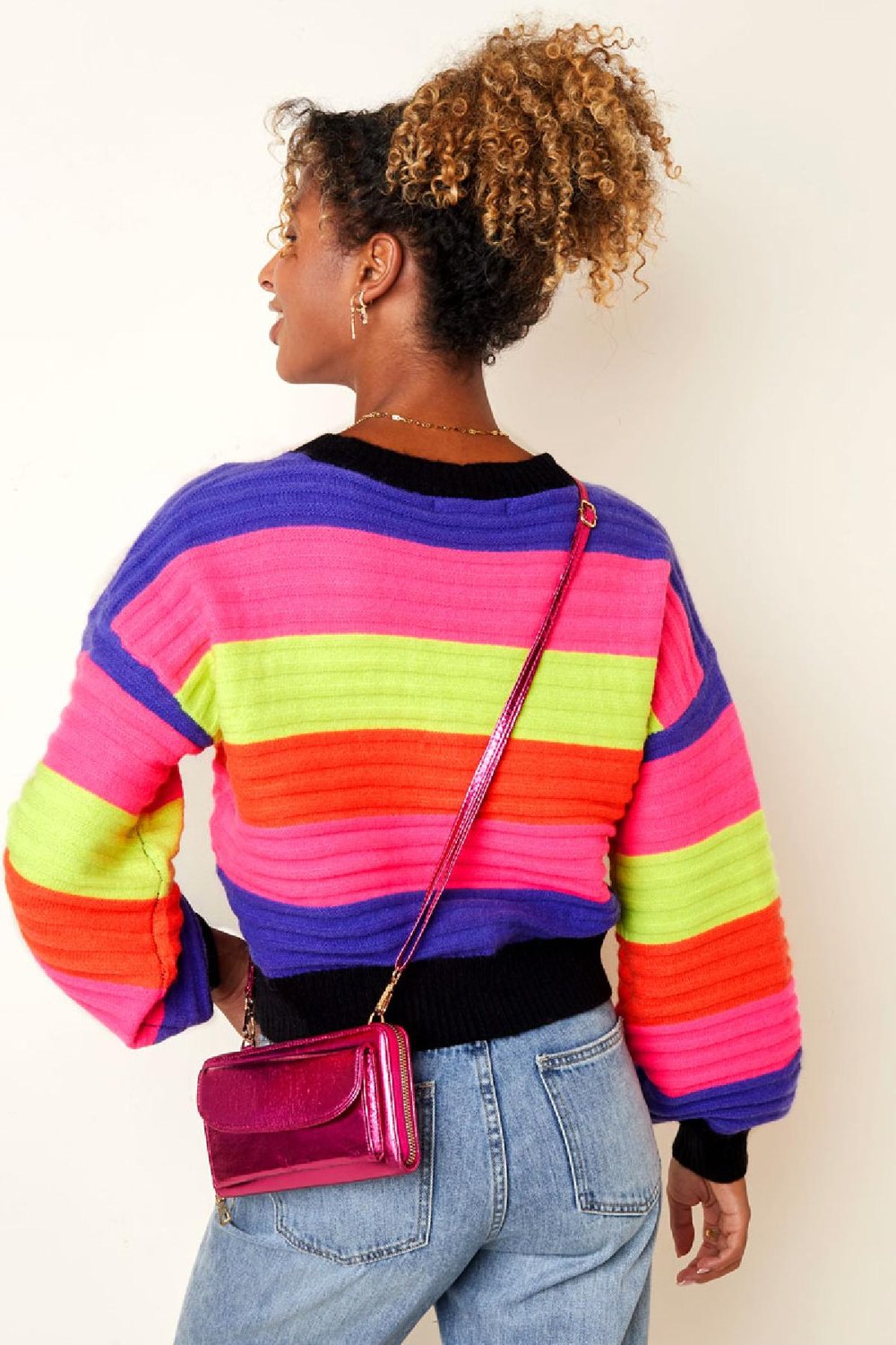 Clutch aus PU-Leder Metallic mit Fronttasche Fuchsia Polyurethan h5Bild7